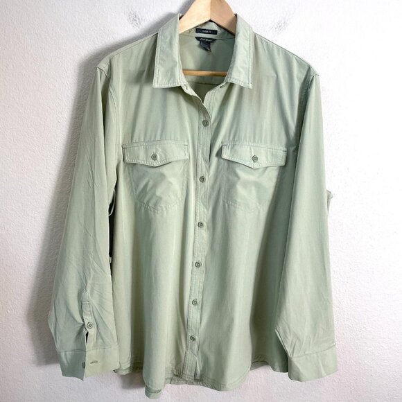 Eddie Bauer Shirt Womens Plus XXL Button Up Pocket Green Top Hiking Outdoors - Picture 1 of 9